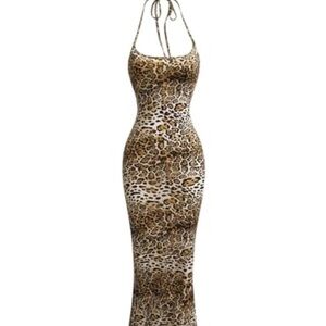 SHEIN Brown Leopard Print Maxi Dress